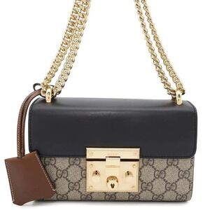 Gucci Chain Shoulder Bag GG Supreme Padlock Black